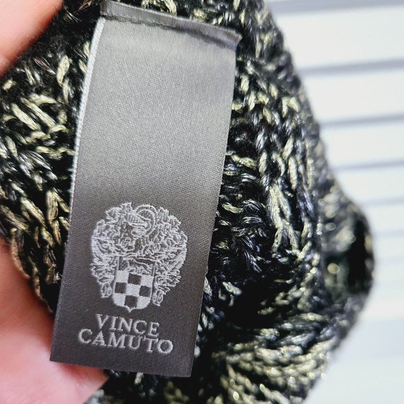 NWT VINCE CAMUTO 2 PIECE GLITTER CABLE KNIT HAT & LOOP SET - BLACK O/S $58 - Picture 6 of 10